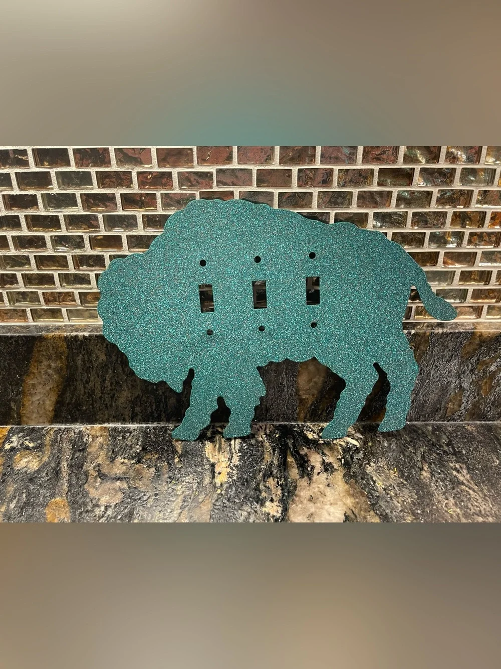 Teal Powdered Paint Metal Bison Switch Plate Cover - Decorative Wall Accent